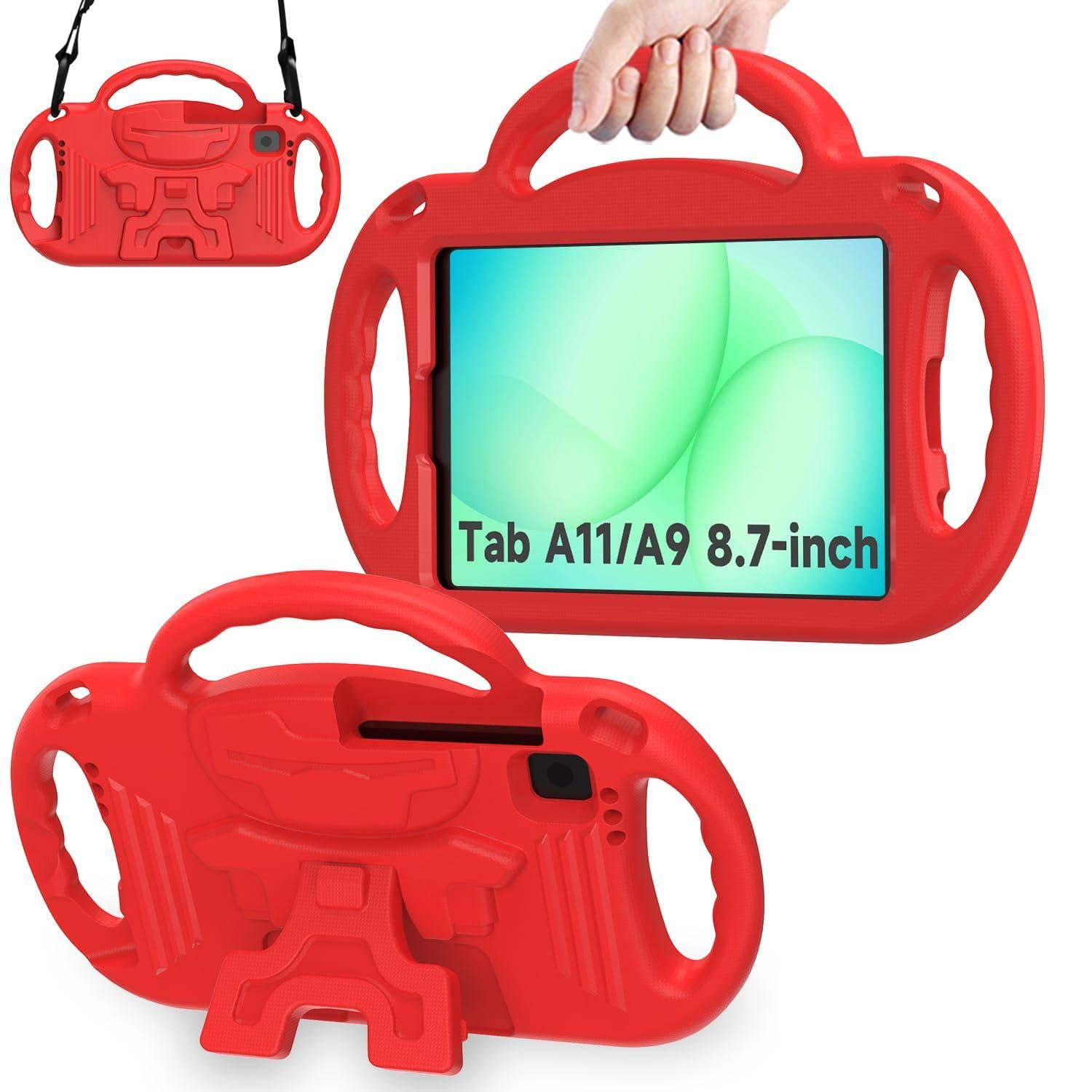 AVAWO Kids Case for Samsung Galaxy Tab A11 8.7 Inch 2026/A9 8.7“ 2023, with Strap, Shockproof Lightweight Handle Stand 2026 (SM-X130/X133/X135)/2023(SM-X110/X115/X117), Red