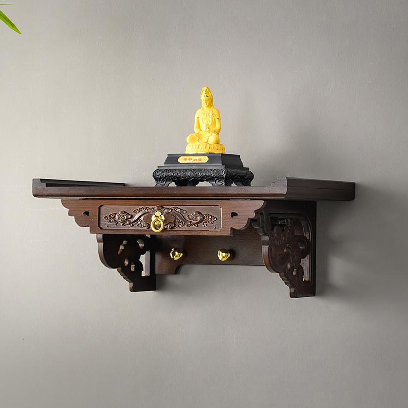JNTFNE Wooden Buddha Altar Shelf Stand With drawer,Wall-Mounted,Shrine Table, Buddhist Niche Incense Racks Tribute Tables，altar shelf(40cm/15.7in)