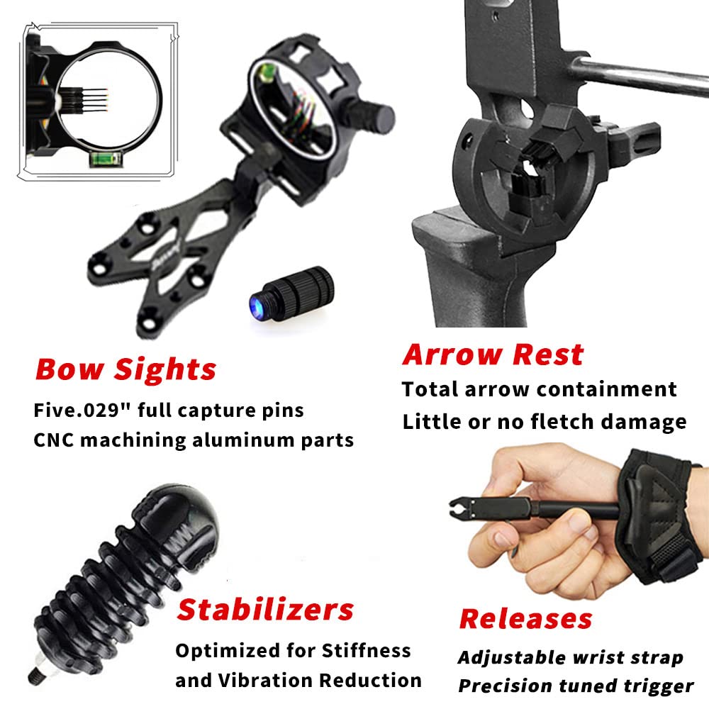 Kit Arco Compound Completare Set di Arco Composto 30-70lbs Regolabile Kit Arco Compound per Adulti Equipaggiamento da Caccia 320fps Mano Destra