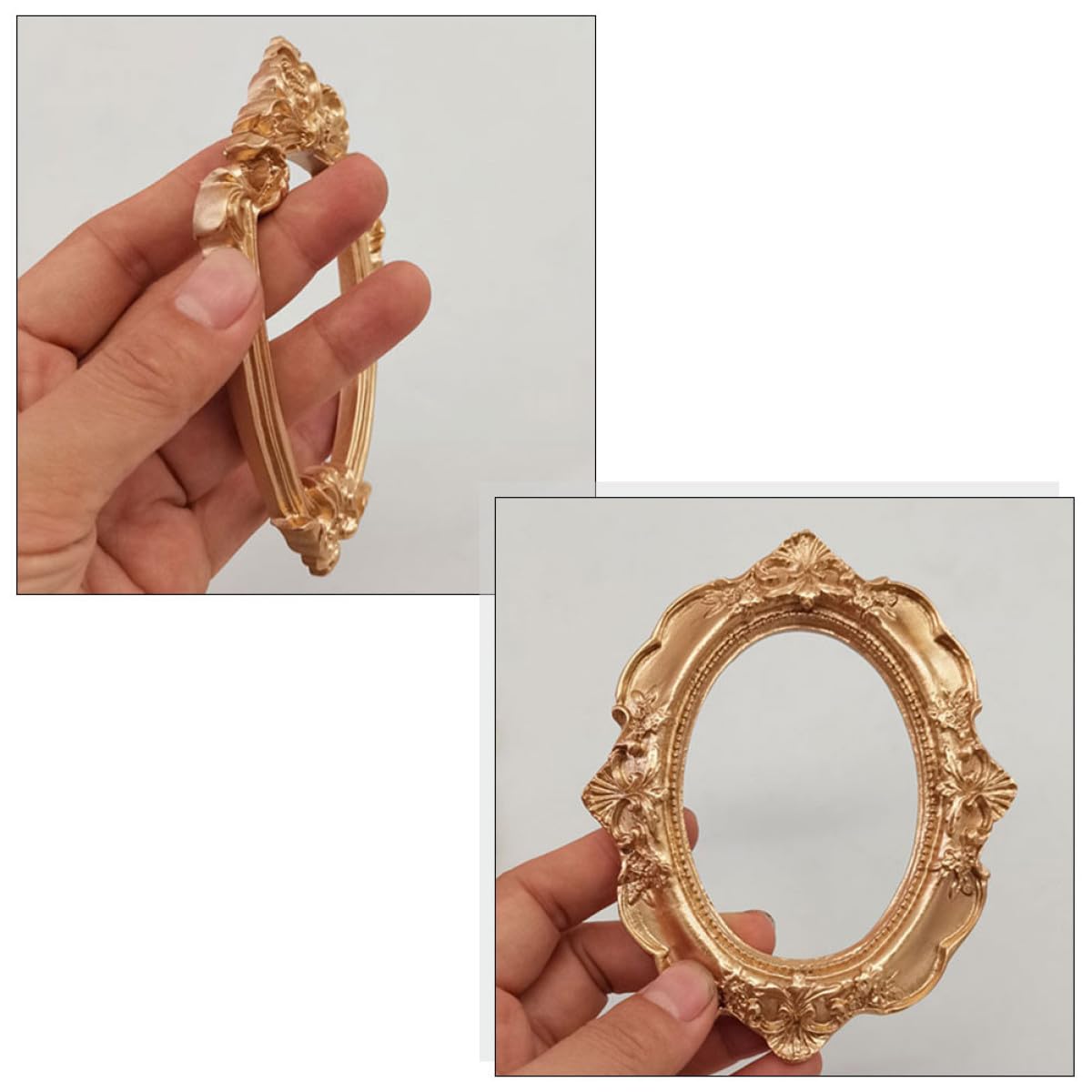 UKCOCO Mini Cadres Photo Décoratifs Finition Fine Lot de 3 en Résine Dorée, Ornement Chic et Style Européen pour Décoration Élégante de Maison ou Café