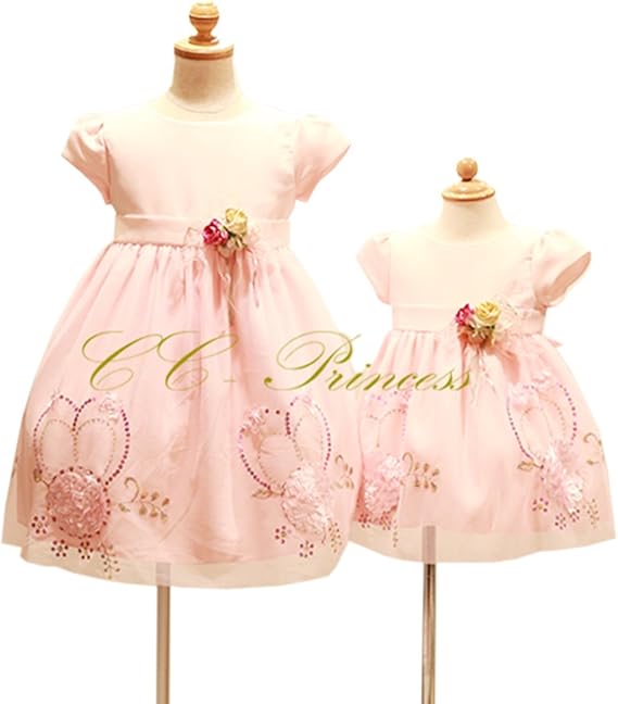 Amazon Co Jp Cc Princess スパンコールとフラワーモチーフのドレス 030 ベビードレス フォーマルドレス 子供ドレス 発表会 結婚式 ピンク 70 80 90 100 服 ファッション小物