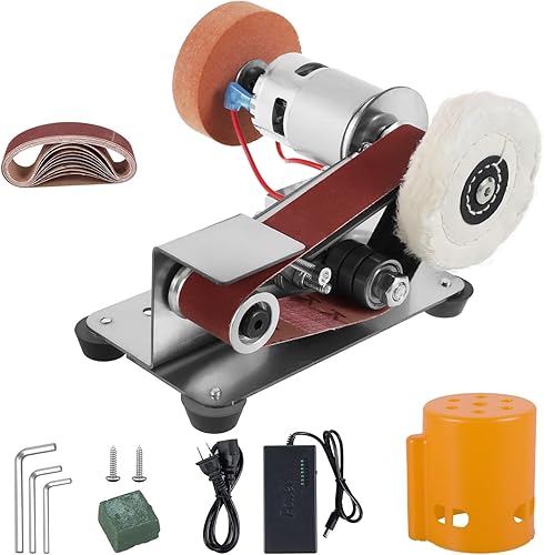 Miniatura 1 de Mini lijadora de banda, amoladora de banco eléctrica, lijadora de 7 velocidades ajustables, afiladora de cuchillos de 15 grados para carpintería de