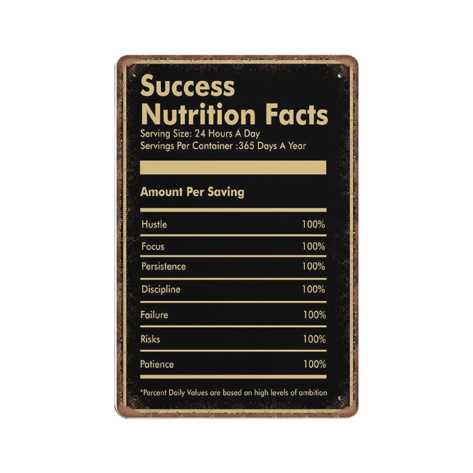rayprint Success Nutrition Motivation Tin Signs Funny Vintage Metal Sign Plaqu Poster Wall Art Pub Bar Kitchen Garden Bathroom Home Decor, 20x30 cm