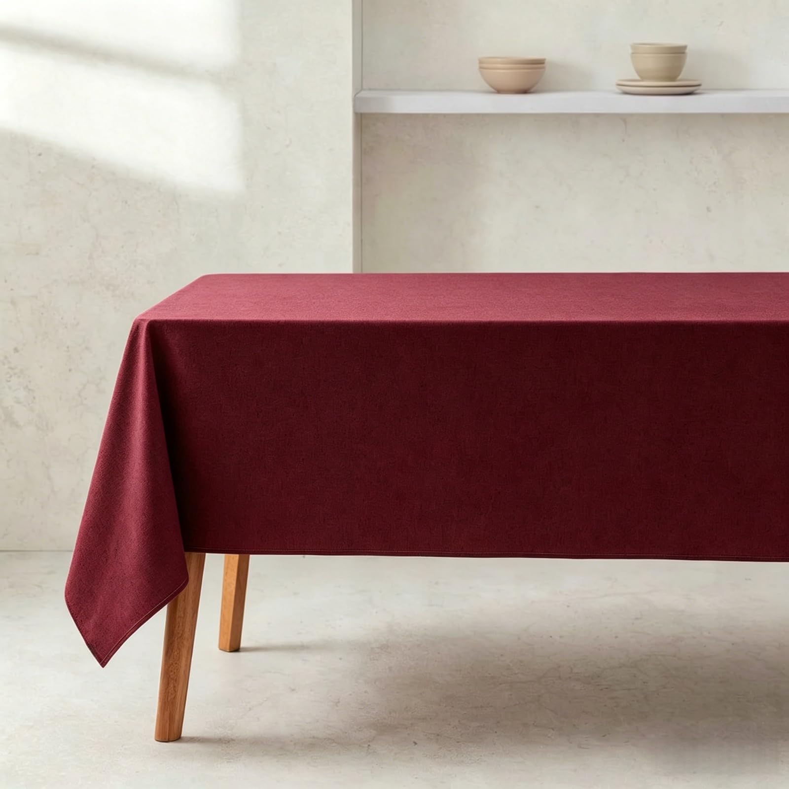LIHUANE Rectangle Tablecloth 120 x 145 cm Wipe Clean Rectangular Solid Colour Cover Fabric Washable for Kitchen Indoor Outdoor and Home Use Room, Balcony, Parties, Red Wine