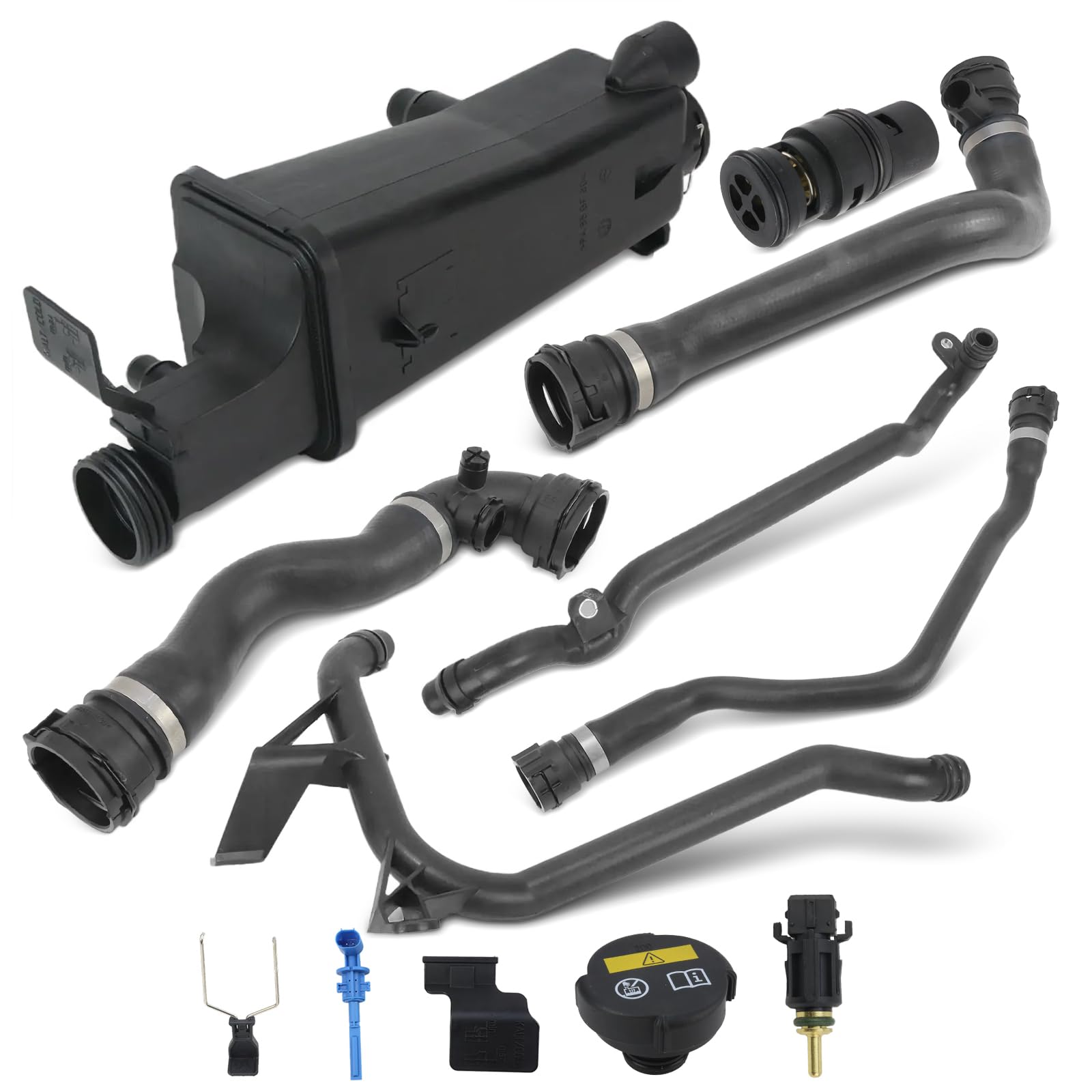 9PCS Engine Coolant Overflow Recovery Reservoir Tank Kit for BMW 1998-2006 E46 320i 320Ci 323i 325i 323Ci 328Ci 325Ci 328i 330i 330Ci 316i 318i, OE# 17117573781 17111437362 11537502525 11531436410