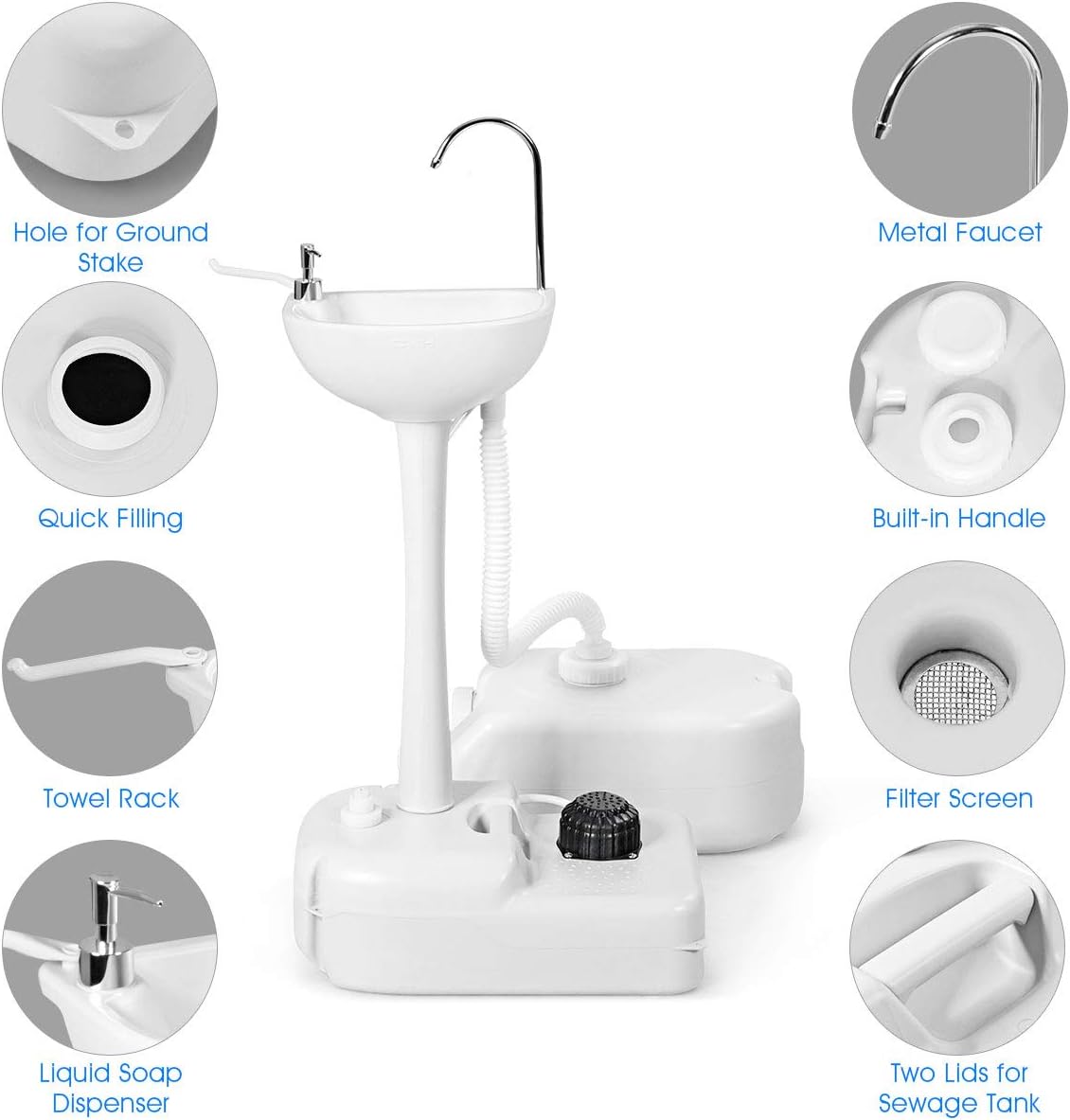 Giantex Hand Washing Station with Wheels,4.5 Gal Fresh Water Tank, Towel Holder & Liquid Soap Dispenser, Portable Hand Wash Basin Stand for Outdoor & Indoor, Foot Operated Free Standing Sink Units