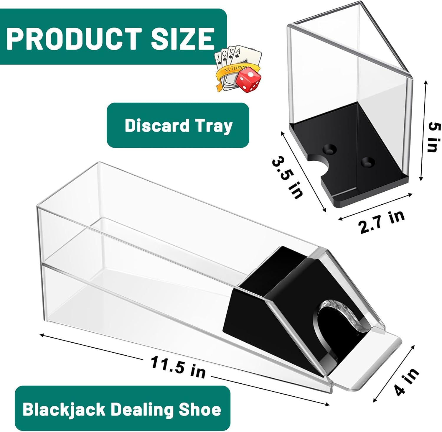 Honoson Blackjack Shoe and Discard Tray Clear Acrylic Blackjack Dealing Shoe Card Dispenser for Playing Cards Discard Holder Trays for Game Poker Accessories(6 Deck)