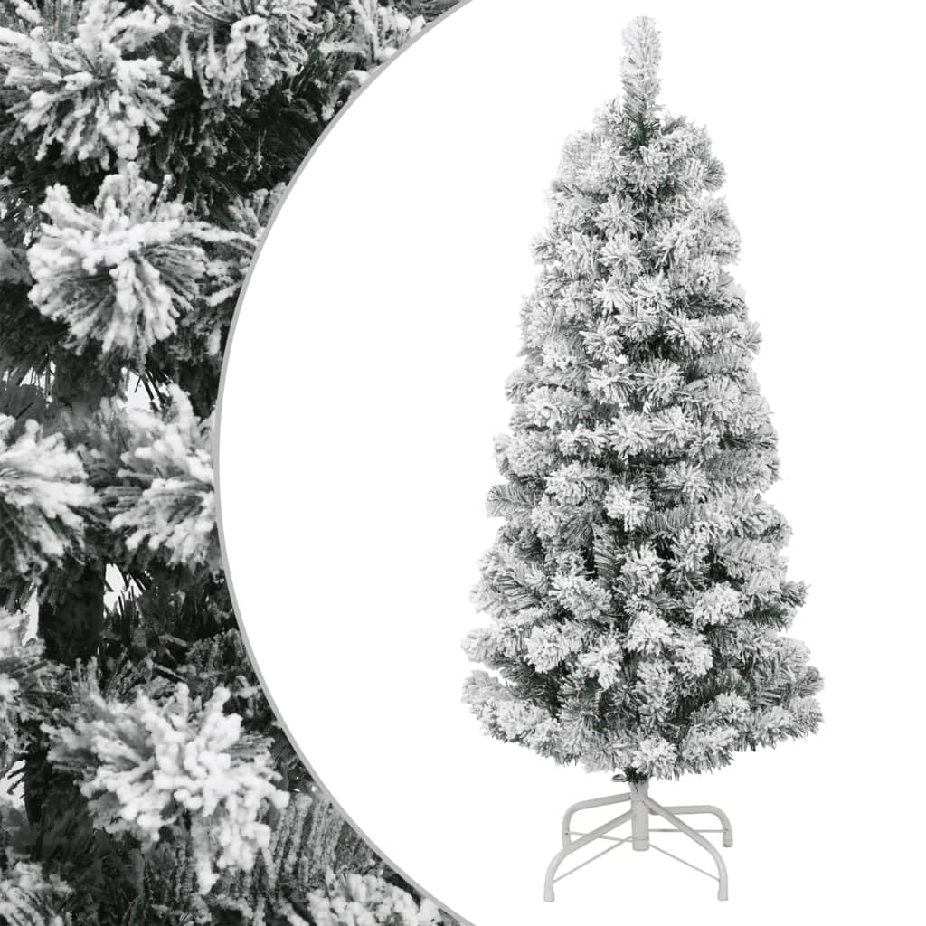 Albero di Natale Artificiale Pieghevole Innevato in PVC con Supporto, Design Salvaspazio, Christmas Tree, Decorazioni Natalizie, Adatto per Casa e Balcone, Verde e Bianco, 120 cm