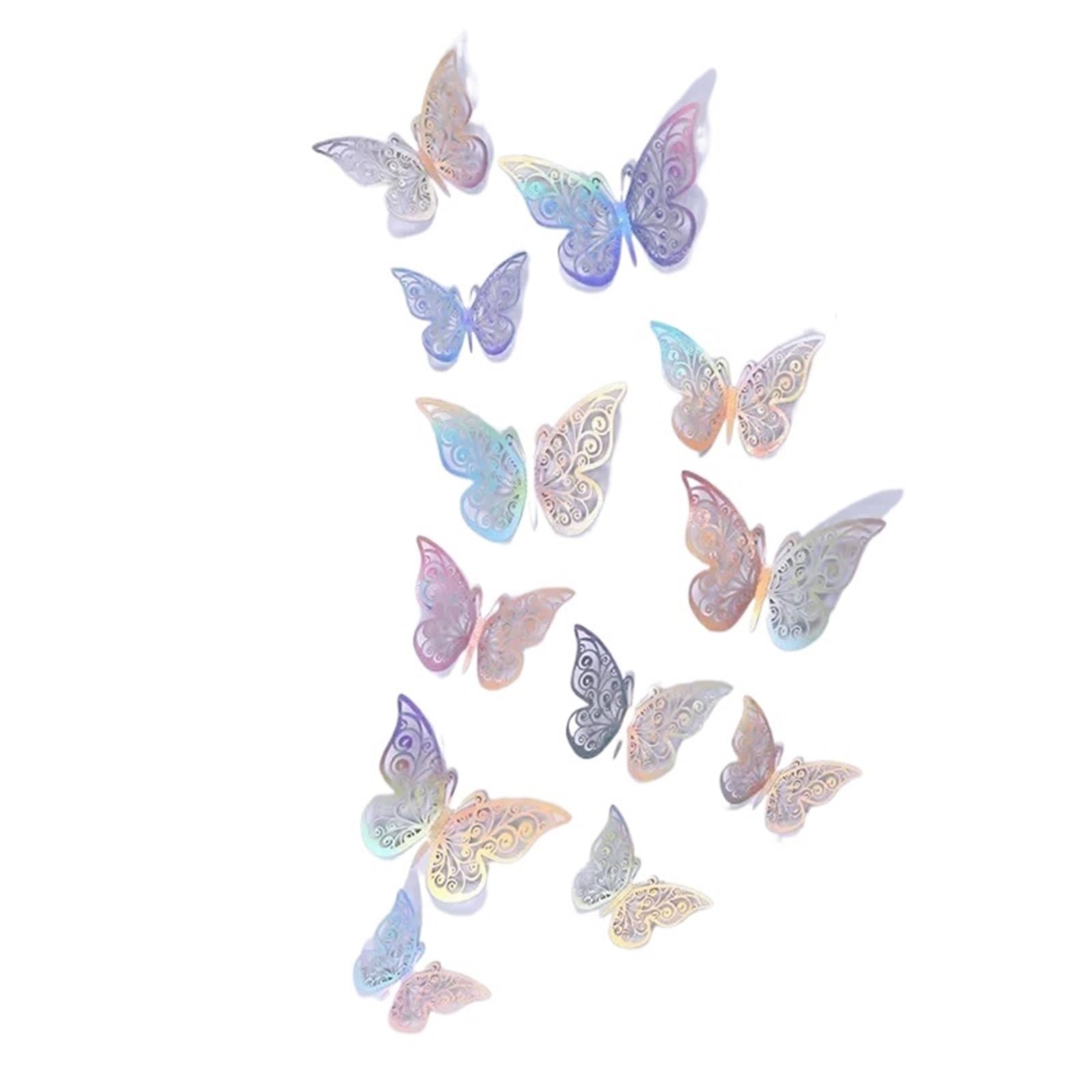 12pcs 3D Openwork Butterfly Wall Stickers Stereo Background Decoration Colourful(A dazzle color 12pcs)