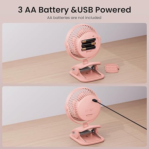 Miniatura 2 de Ventilador de clip con aroma a pilas AA, 4 velocidades, ventiladores personales pequeños de 5 pulgadas para cochecito de bebé, alimentado por USB,