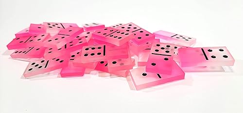 Miniatura 9 de Juego de dominó hecho a mano de 4 colores, doble brillo en la oscuridad, blanco lechoso y rosa a naranja claro y azul, juego de dominó neón, regalo,