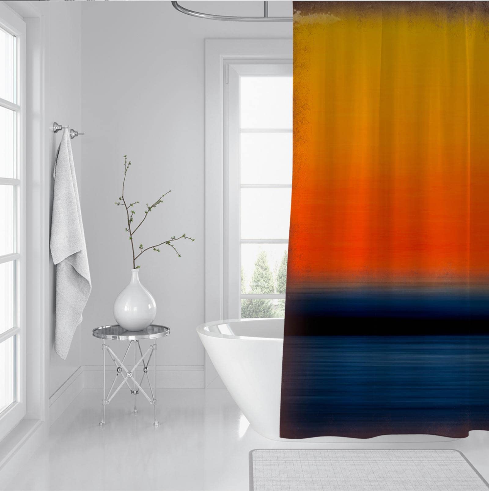 Abstrakte Duschvorhangeinlage Mark Rothko Malerei Badezimmervorhang Set mit Haken Wasserdichtes Polyester Orange Gelb Blau 200x180 cm