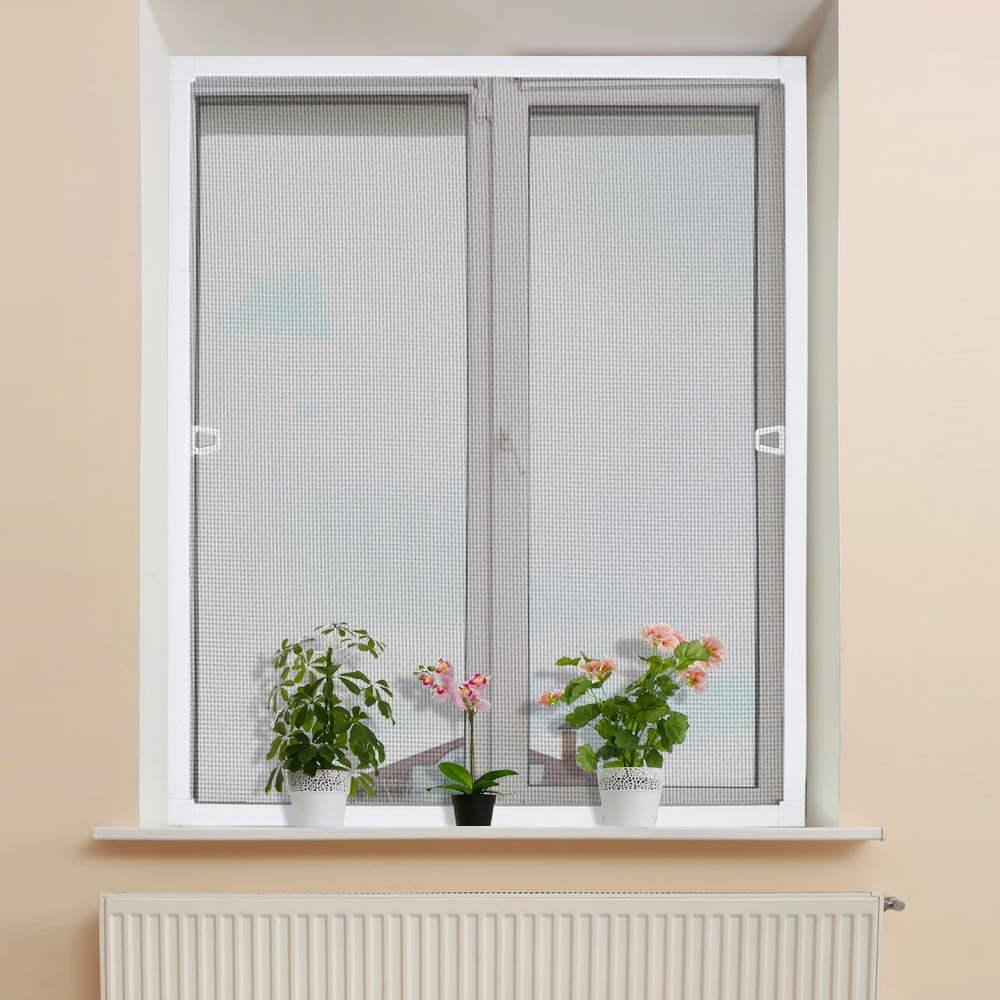 Mosquitera para ventana, mosquitera con mosquitera y marco de aluminio, 100 x 120 cm, sin agujeros ni tornillos, protección contra insectos, rejilla para ventanas (color blanco)
