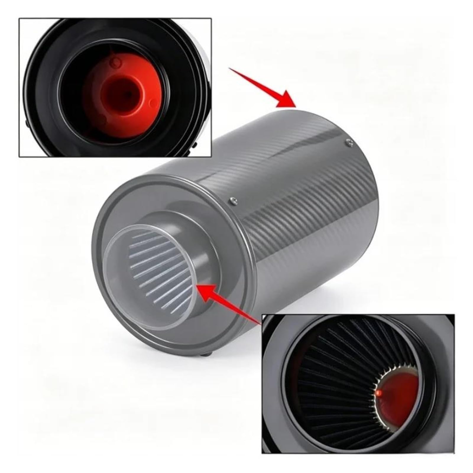 Manicotto DiAspirazione Kit di Aspirazione Aria Fredda Universale 76 Mm da 3 Pollici in Vera Fibra Carbonio Filtro Aria Ad Alto Flusso Induzione Aria Fredda con