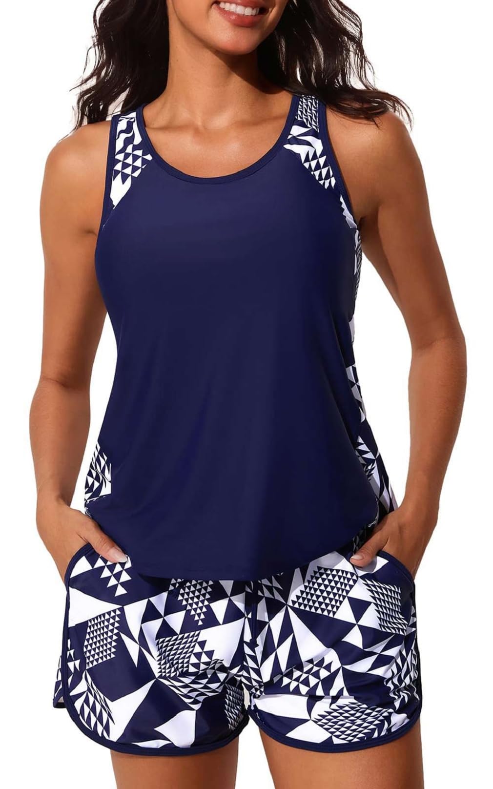 Yutdeng Tankini Mujer Reductor Barriga Traje de Baño Bañador Mujer con Pierna Camiseta Baño con Relleno Pantalon Bañador Vientre Plano con Bolsillos Dos Piezas Bañadores Mujer Tallas Grandes — view 8
