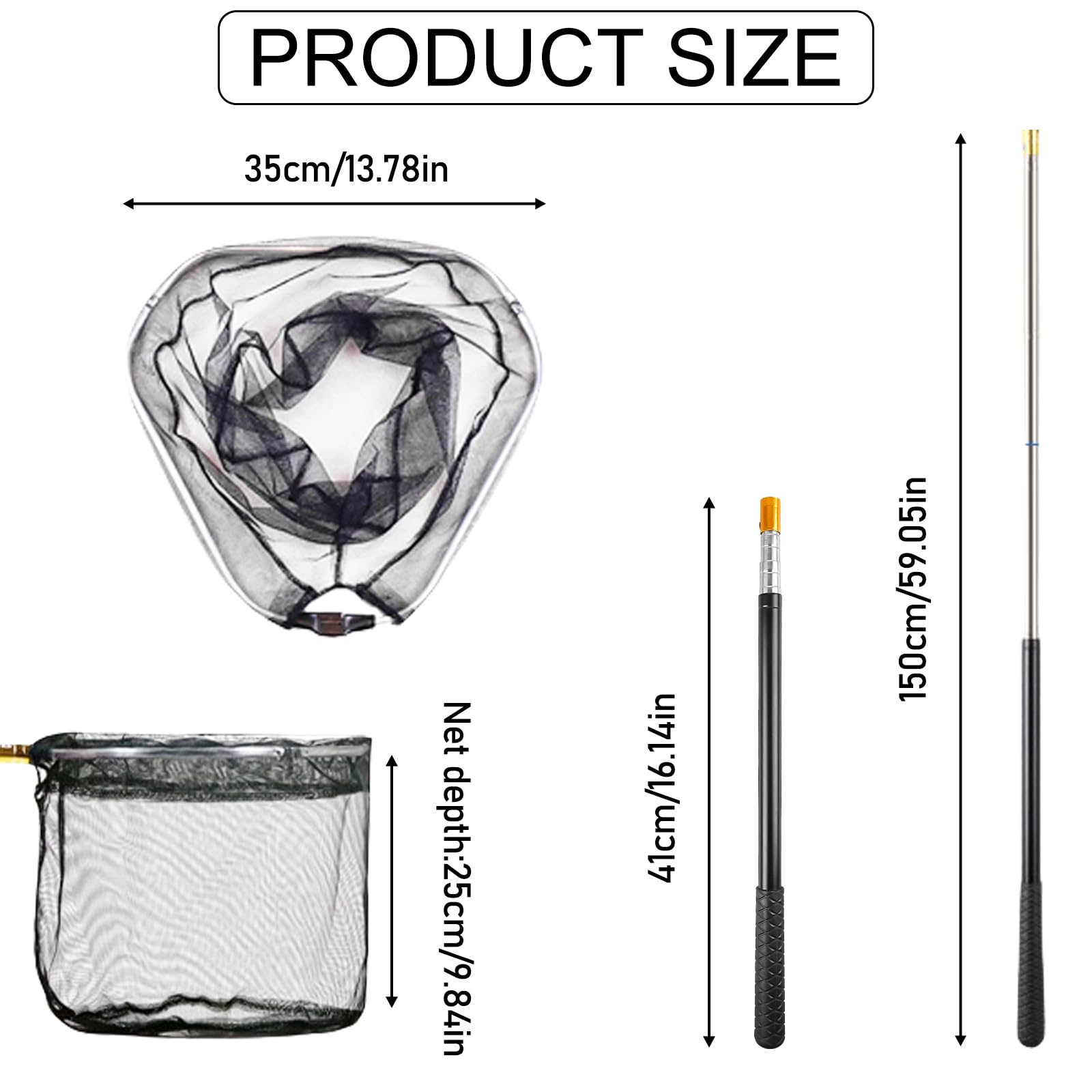 Retino da pesca, 130 cm, pieghevole, telescopico, con custodia, lunghezza regolabile, rete da pesca in nylon intrecciato resistente, accessorio da pesca per adulti