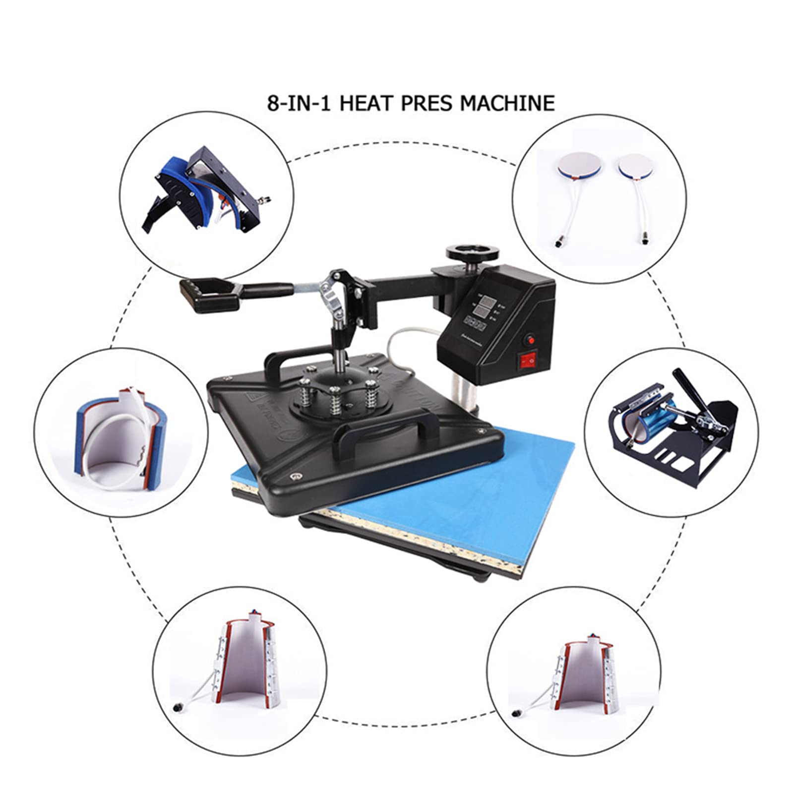Stampa a Sublimazione Multifunzionale Swing Away Doppio Controllo Digitale a 360 Gradi, pressa a Caldo 8 in 1 Macchina a Sublimazione da 1250 W, Macchina a Sublimazione multifunzio