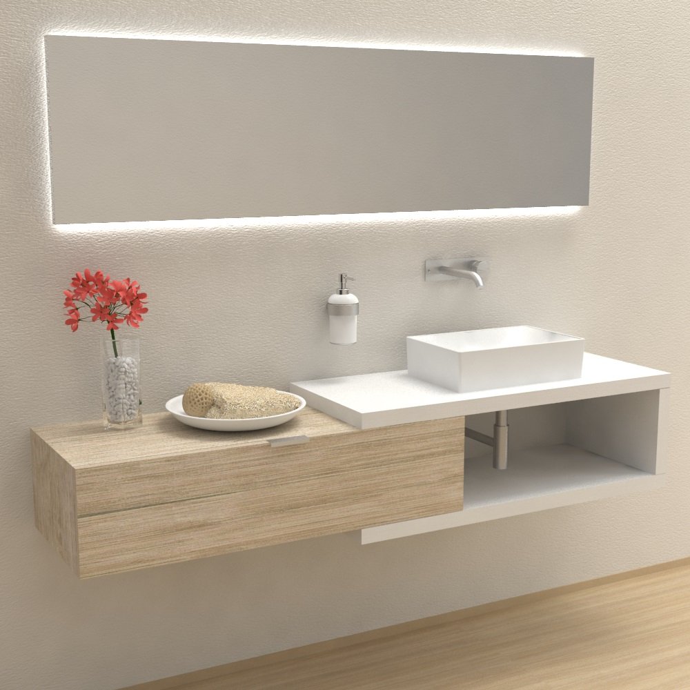 Ve.CA-ITALY Arena 100 – mobile completo Muebles Baño, Diseño de diferentes acabados y combinación diseño 100% Made in Italy Sinistro Bianco frassinato - Rovere vintage