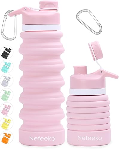Nefeeko Botella de agua plegable de silicona de 26 onzas, a prueba de fugas, sin BPA, botellas de agua de viaje con mosquetón, botellas de agua