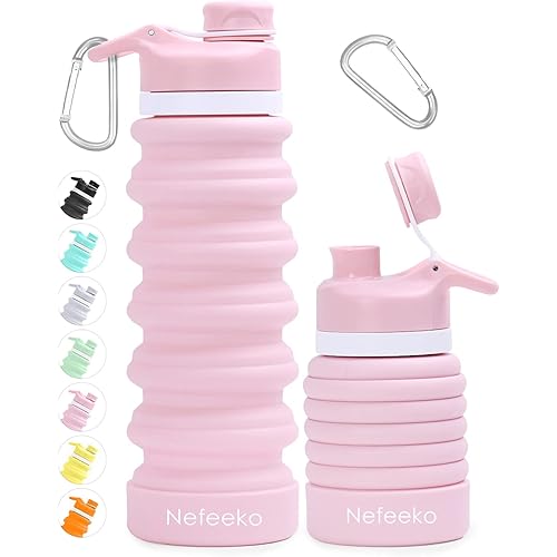 Nefeeko Collapsible Water Bottle, 26oz Silicone Foldable Water Bottles Leakproof BPA Free Travel Water Bottles with Carabiner, Portable Sport Water Bottles for Camping,Hiking Outdoor Indoor Sport