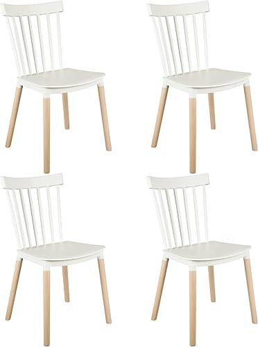 DSW - Sillas de comedor de plástico modernas sin brazos con patas de madera para estar, dormitorio, cocina, comedor, sala de espera, restaurantes,