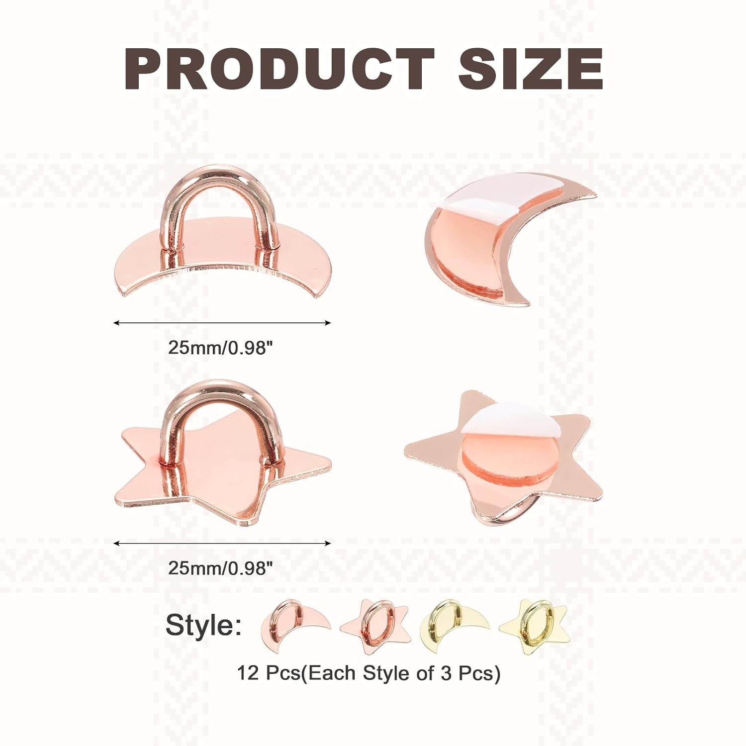 MECCANIXITY 12 Pcs Phone Finger Grip Hook, 25/17mm Adhesive Metal Star/Moon Phone Hook for Case Tablet DIY Hanging Accessories Stand Decor, Gold, Rose Gold image 2