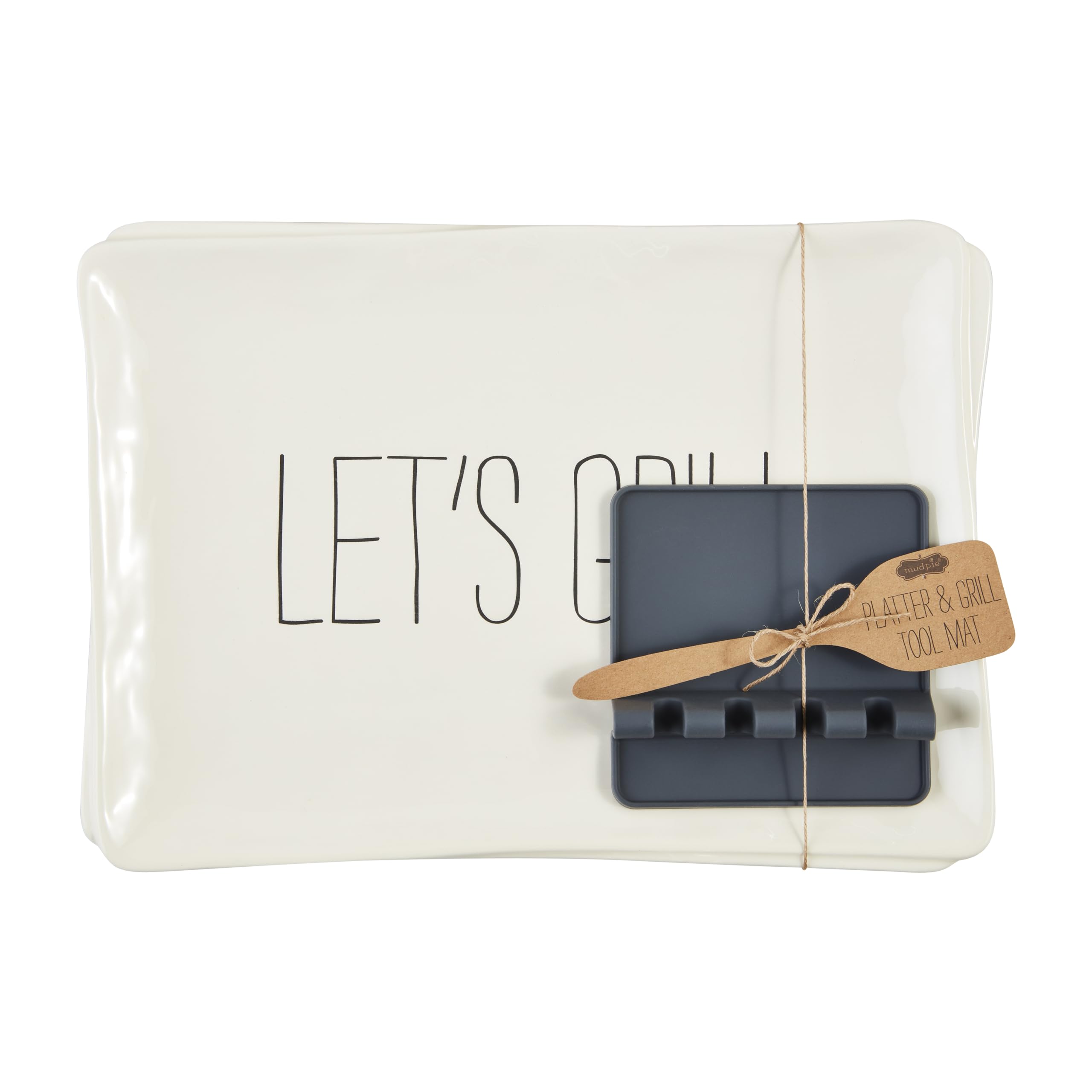 Mud Pie Bistro Grill Platter Set; Platter 11" x 5 1/2" | mat 5 1/4" x 5 1/4"