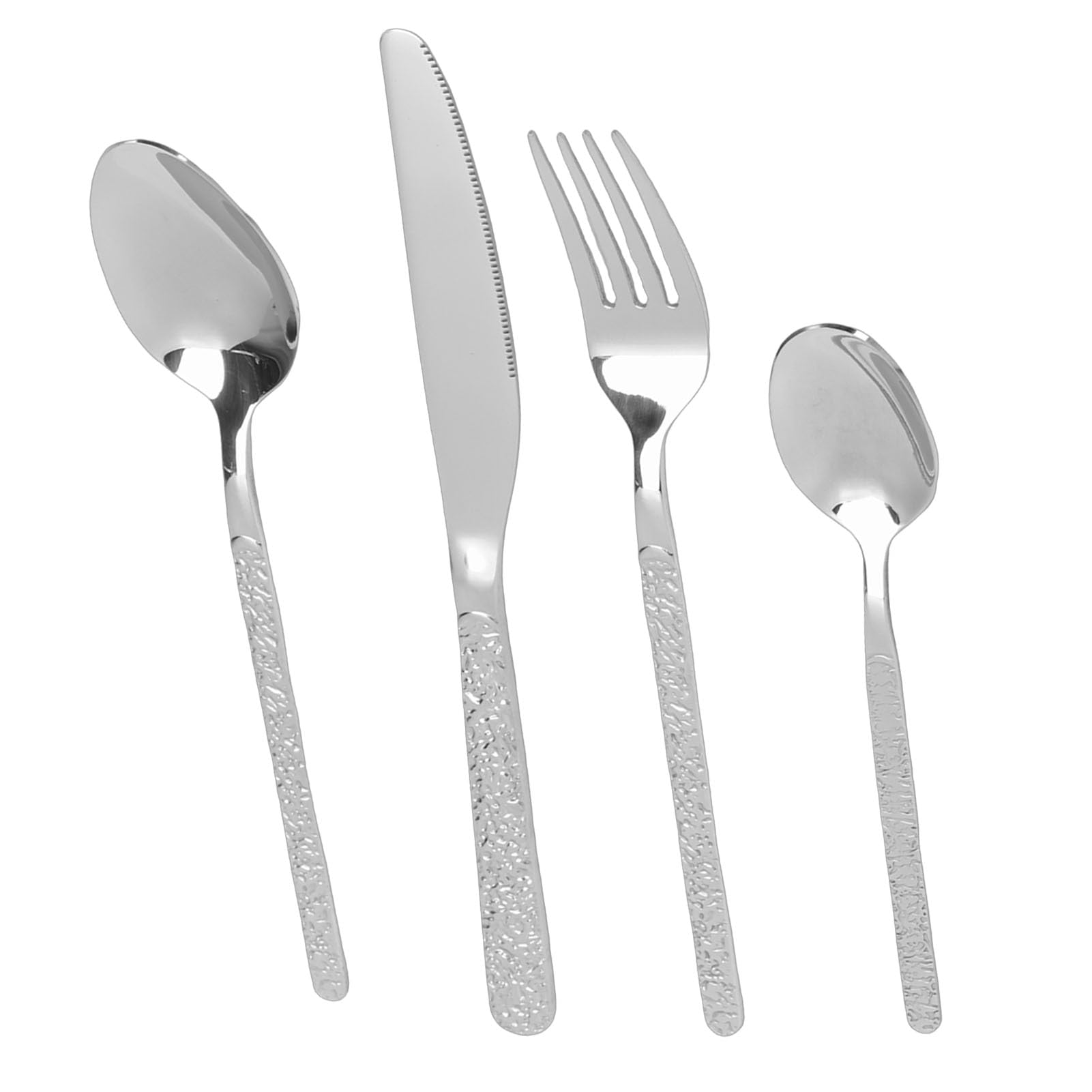 Set di Posate Martellate da 24 Pezzi Set di Posate in Acciaio Inossidabile di da con Finitura Placcata Impugnatura Comoda per Cene di Nozze a Casa (SILVER)