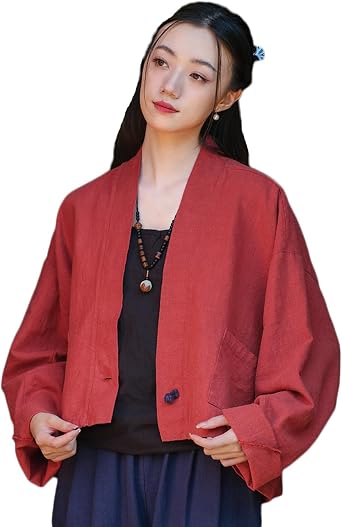 Ystylee Womens Cropped Shirt Tops Cotton Linen Button Down Open Front Lightweight Shirt Jacket Coat