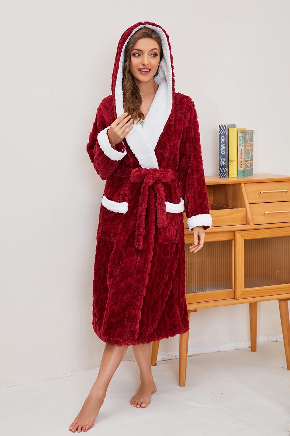 HEARTNICE Plush Long Hooded Robes for Women, Soft Fluffy Womens Fleece Robe Thicker Warm Bathrobes - Image 5