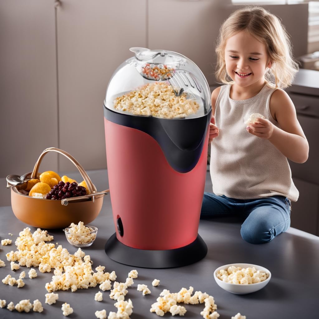 Elektryczna maszyna do popcornu o mocy 1200 W, maszyna popcornu DIY, popcorn o pojemności 2,6 l, 2-minutowe wybijanie Qucik, beztłuszczowe i zdrowe przekąski, dla dzieci, wieczory filmowe