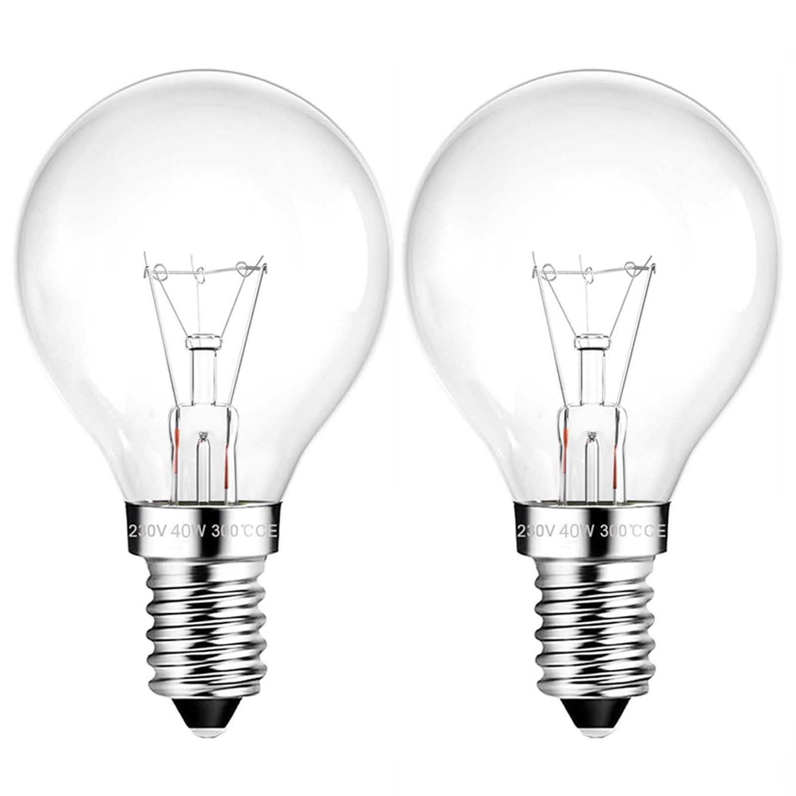 JQslight G45 E14 Oven Bulb 40W Dimmable Warm White 2700K Incandescent Light Bulb，E14 SES Golf Ball Bulbs，G45 Small Edison Screw Light Bulb Suitable for Cookers Oven，Pack of 2.