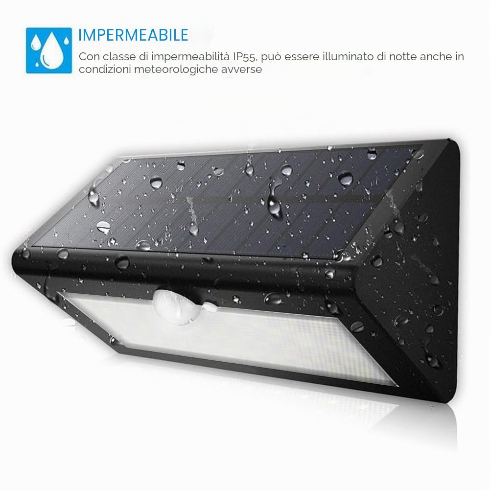 Aglaia Luce Solare, Lampada Solare da Esterno con Sensore di Movimento, 38 LED, 4W, Applique Lampada ad Energia Solare per Giardino, Cortile, Patio, Corridoio, Scale, Fuori Muro ecc.