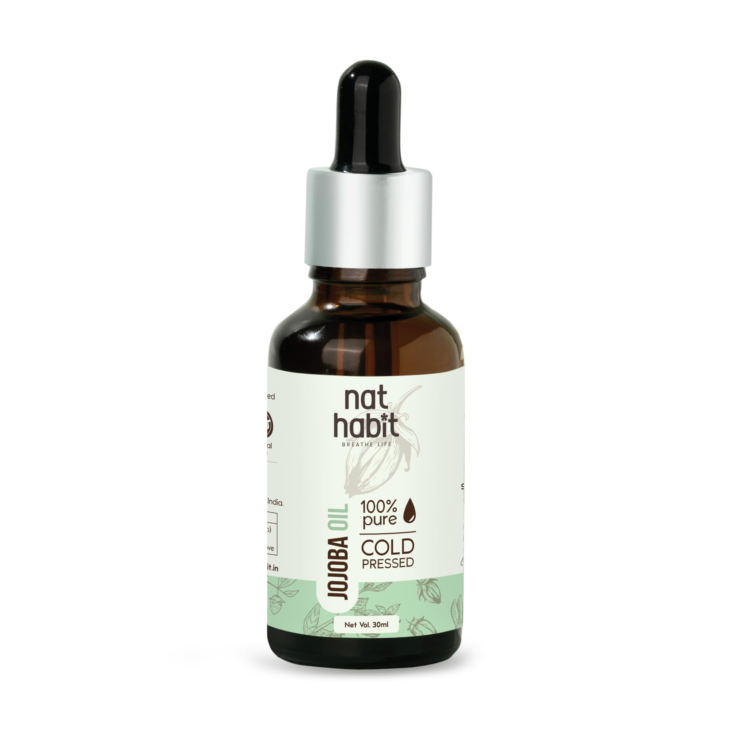 Nat Habit Cold Pressed 100% Pure Jojoba Oil for Skin & Hair With Vitamin E, Omega-9, Mineral Free - (30ml)