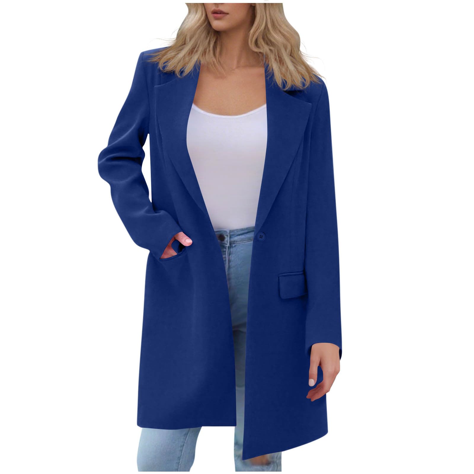 hlysgo Long Blazers for Women Business Casual Open Front Long Sleeve Suit Jacket Fall Notch Lapel Work Office