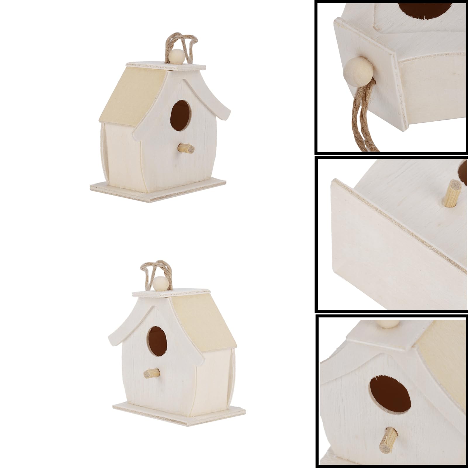 Set 4 Mini Casette Uccelli Legno Platano 7x4x7cm Da Appendere Giardino | Ornamento Rustico Resistente Agli Agenti Atmosferici Piccoli Uccelli Birdwatching