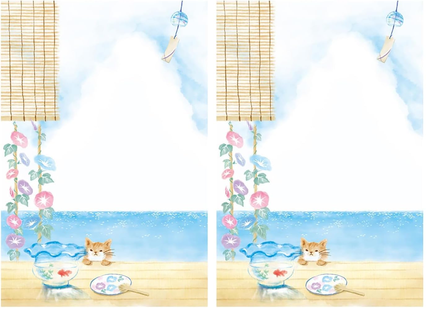 サンリオ(SANRIO) メッセージカード サマー ポストカード 縁側にネコと海 JSP3-3 S4003 106712 (× 2)