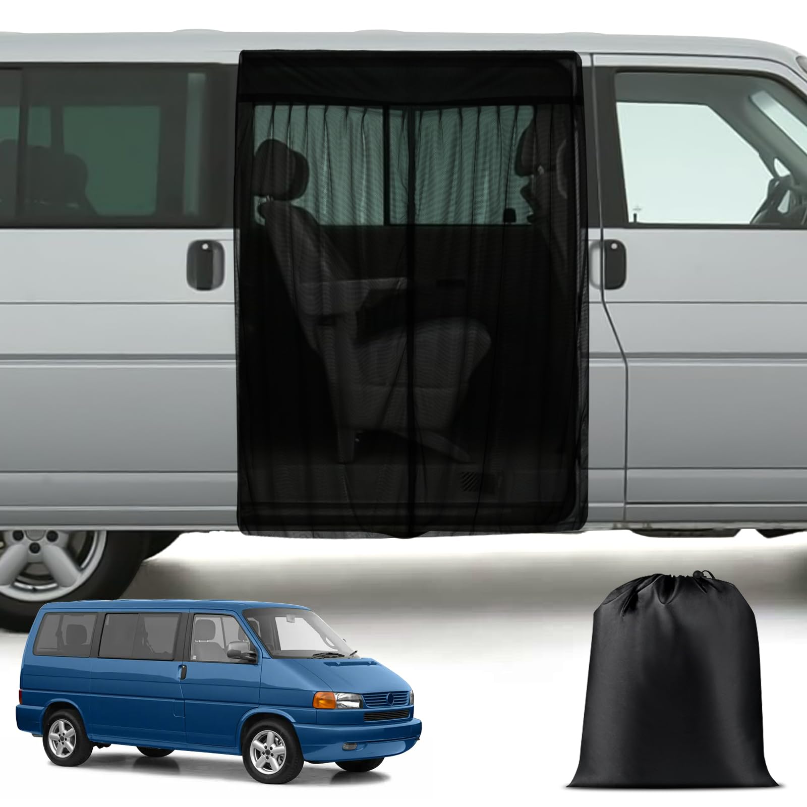 ZWPARTS Magnetischer Van Insektenschutz für VW T4, Auto Insektennetz Moskitonetze Schiebetür, Reißverschluss Tür Insektengitter