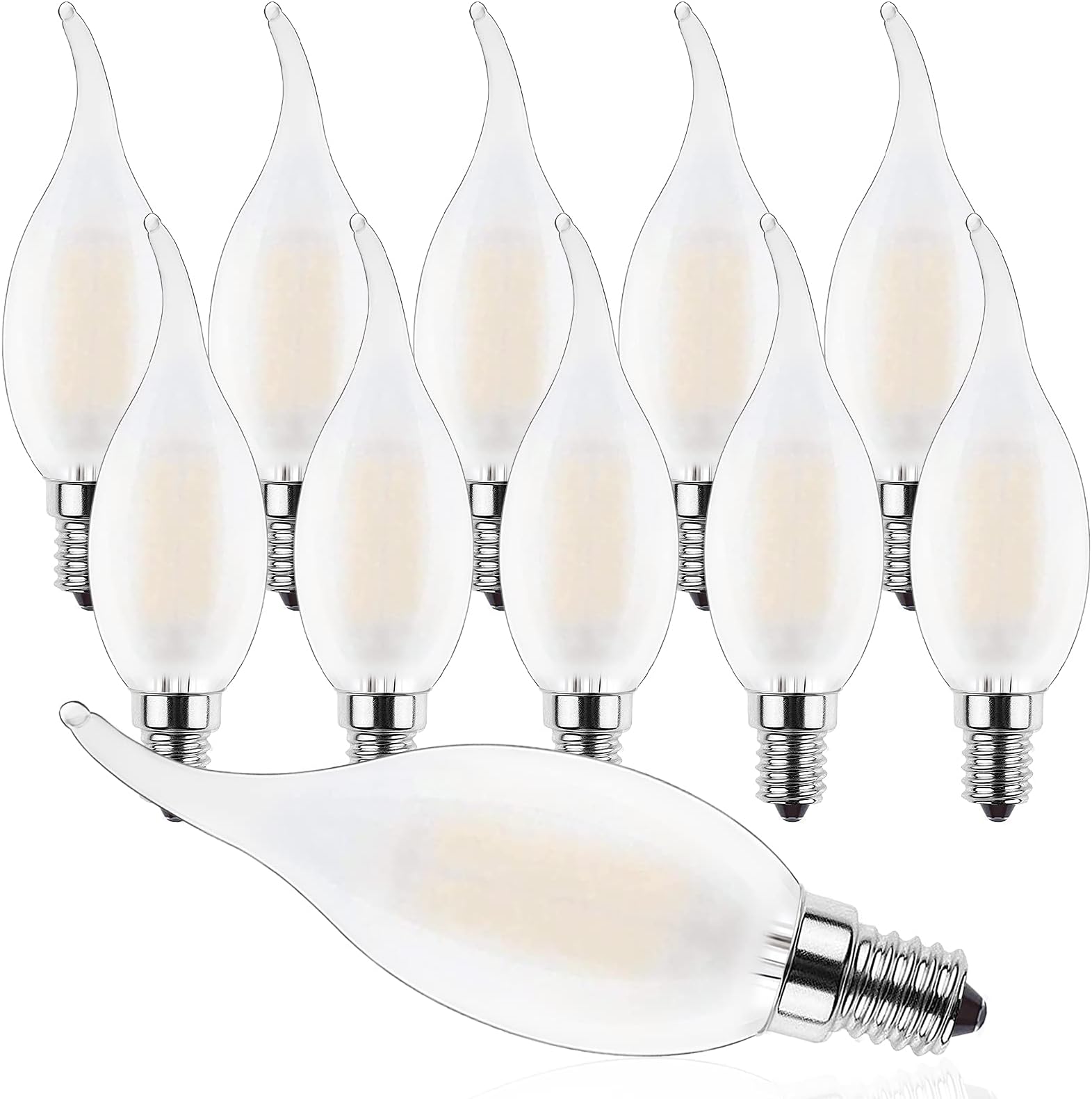 E14 LED Dimmable Candle Light Bulb,4W Candle LED for Chandeliers,C35 Small Edison Screw Filament Flame Tip SES LED Bulb,2700K Warm White,40W Bulb Equivalent,400LM,10 Pack,Energy Class F