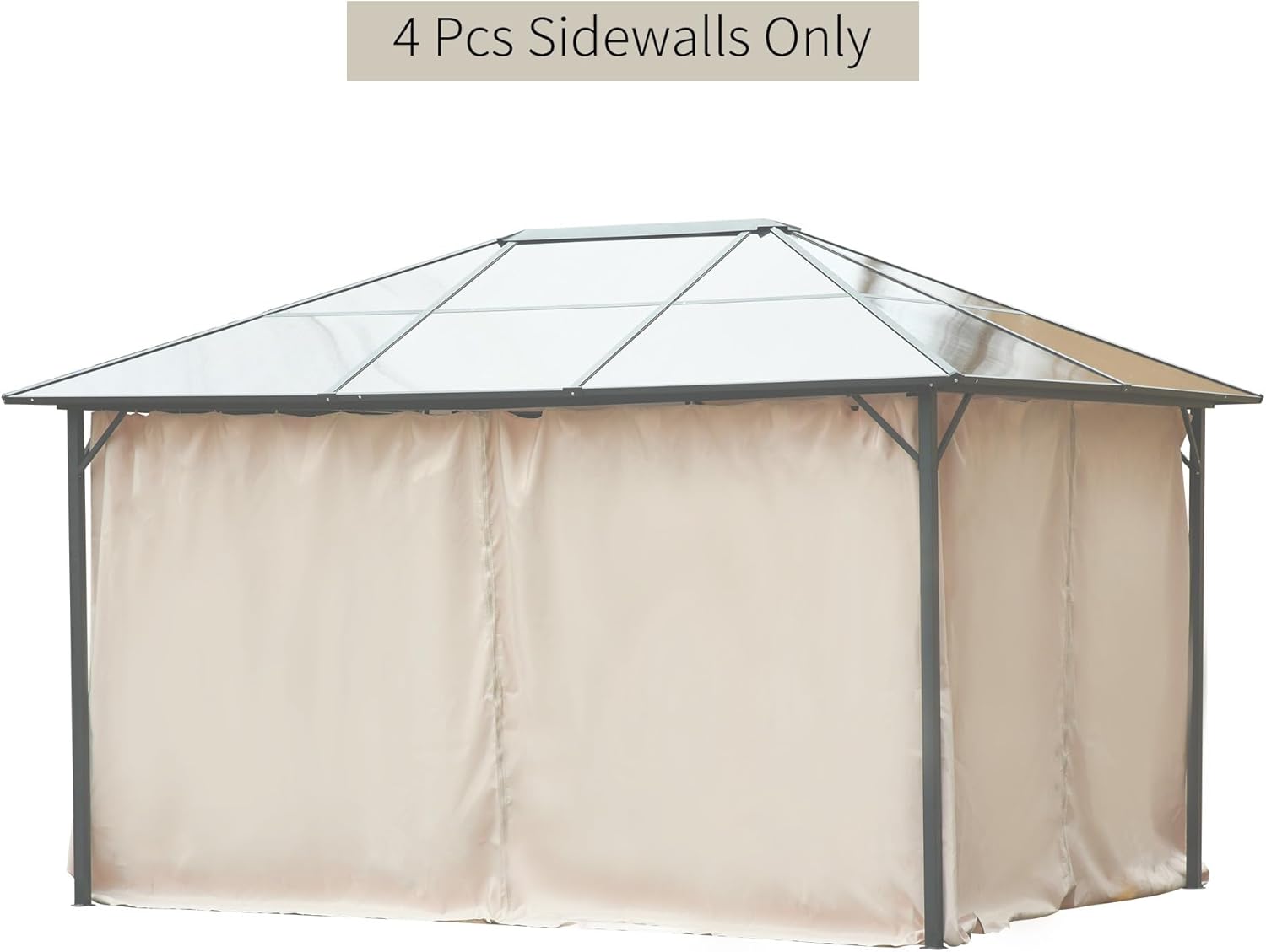 Outsunny 10' x 12' Universal Gazebo Sidewall Set with Panels, Hooks and C-Rings Included for Pergolas and Cabanas, Beige