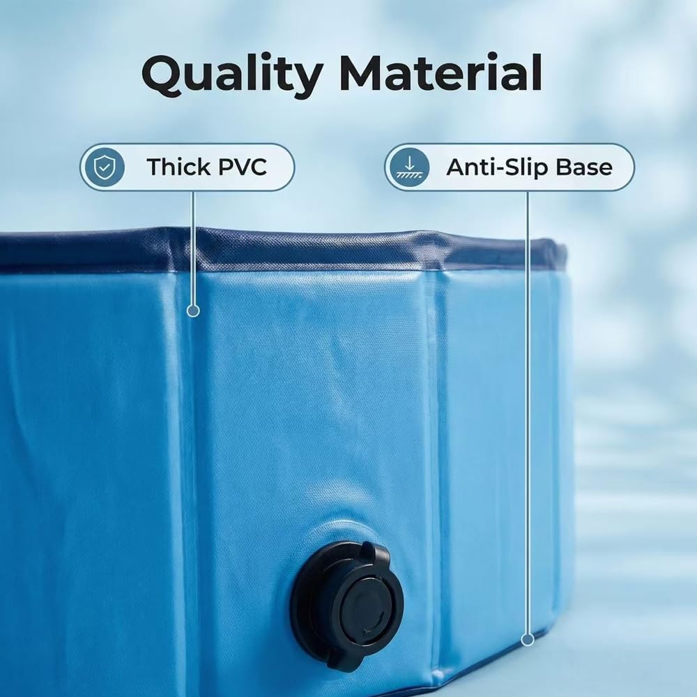 Piscine Pliable Chien Ø160cm, Hauteur 30 cm,Dog Paddling Pool avec bonde,Foldable Pet Pool,Pataugeoire Chien,Piscine PortableChien,en PVC résistant aux Rayures