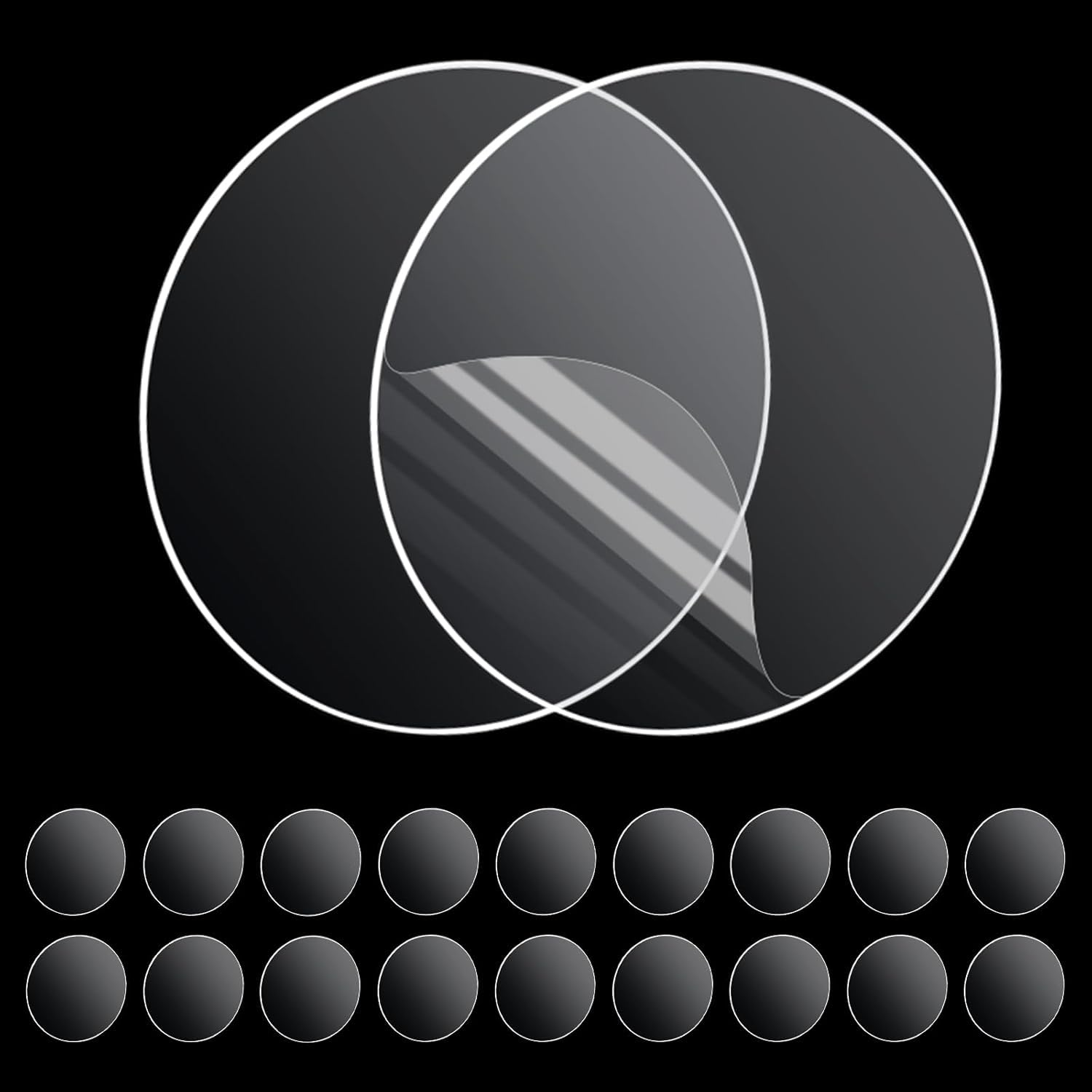 UCRAVO 18Pcs Pre-Cut Mounting Round Double Sided Patch Heavy Duty Mounting Gel Tape, Multipurpose, Waterproof, Removable, Transparent, Strong Adhesive Pad for Wall Hanging Wall Decor, DIY, 50 Cm