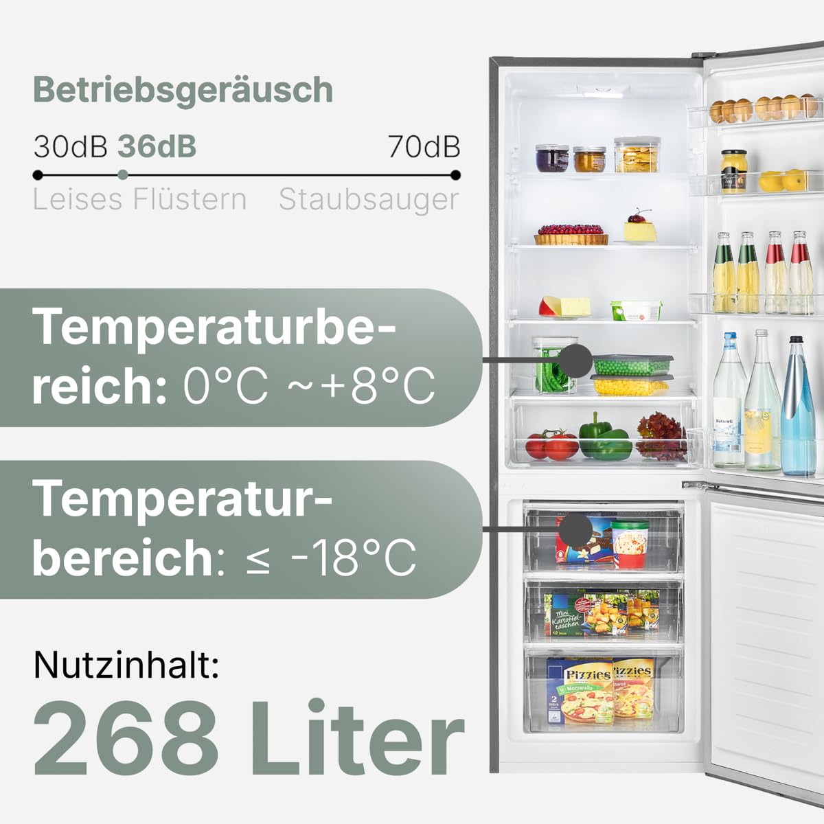 Bomann, Réfrigérateur-congélateur indépendant, 55 cm de large, 268 L, Eclairage LED, KG7353, Inox