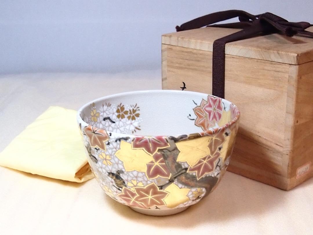 Amazon.co.jp: 京焼清水焼 平安 藤谷衣笠 抹茶碗 春秋文雲錦文