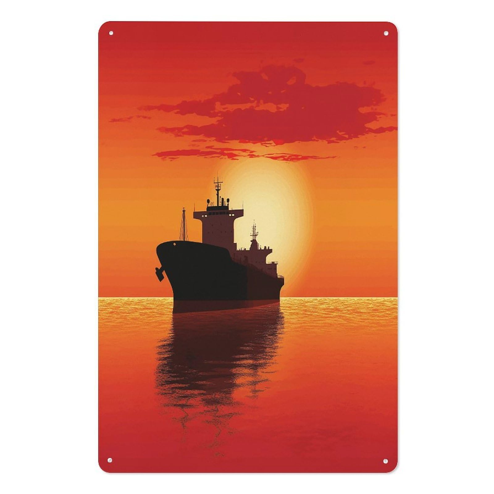 Adfgyerh Style Silhouette Of The Tanker Ship On Red Sunrise Tin Sign Hanging Art Prints,Wall Decor For Gifting And Party Decoration 7.9X11.8 Inch,Wall Art For Home Garden Greenhouse Living Room Bedroom Yard