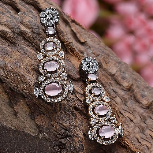 Intramural Quirky Drop Earrings with Rhodium American Diamond