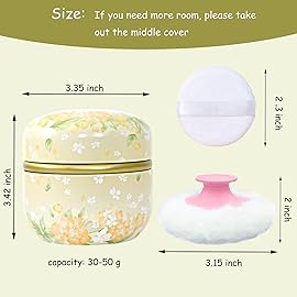 Qopoto Body Powder Puff and Container for Dusting Powder, Women Powder Puff and Powder Case for Bath and Travel (Light Yellow)