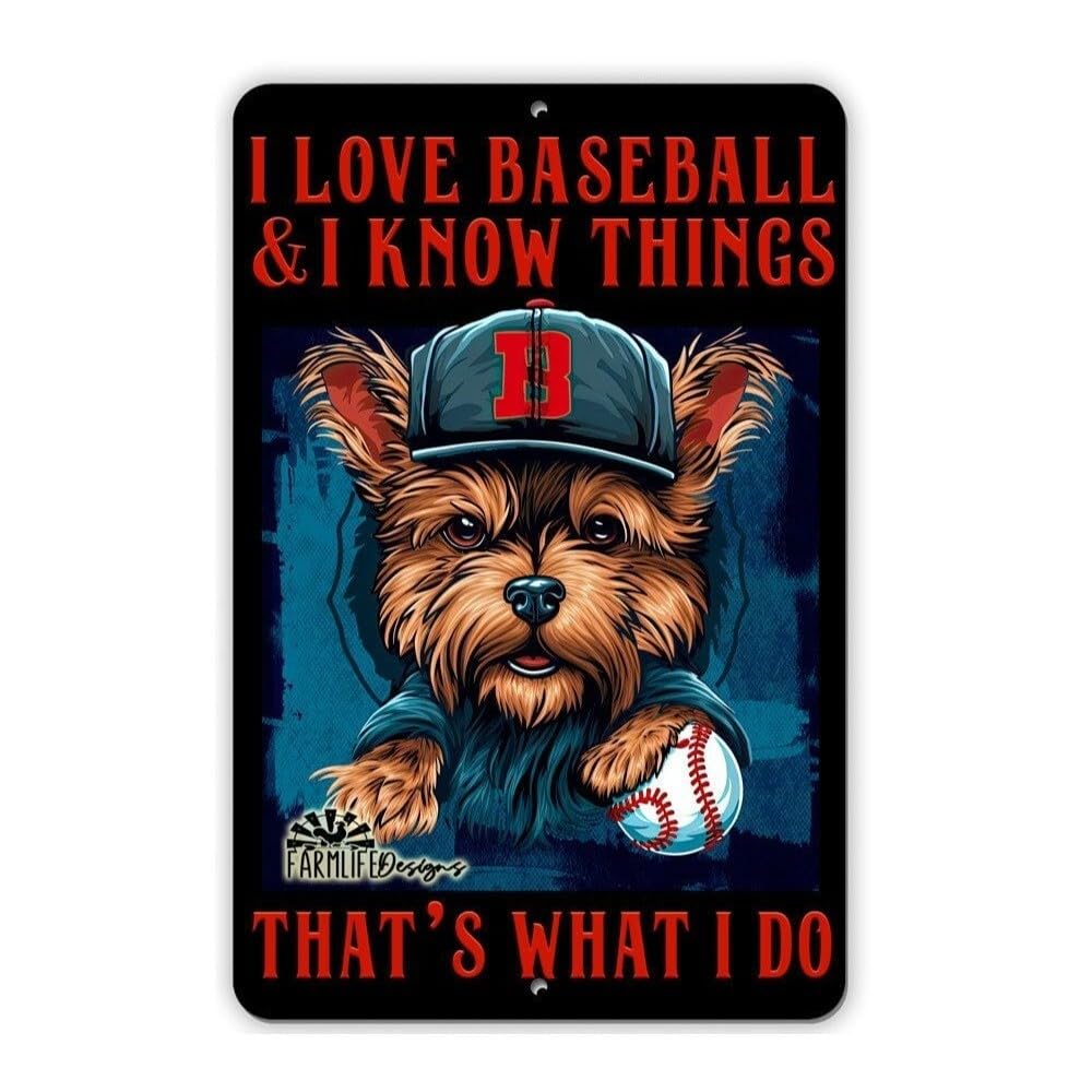 Yorkie Baseball Sign 8"x12" Funny Handmade Yorkshire Terrier Dog Sign home decor