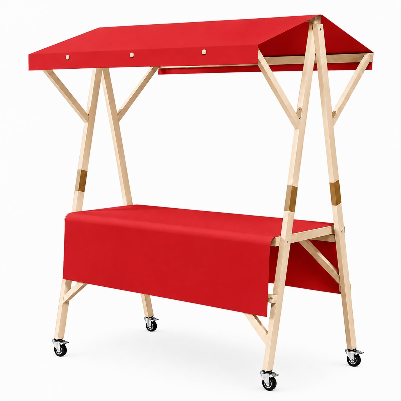 SBCWH Portable Market Stand with Wheels, Foldable Vendor Cart with Canopy, Outdoor Farmers Market Stall, Lemonade Stand, Candy Dessert Flower Display Booth(Red,120cm/47in)