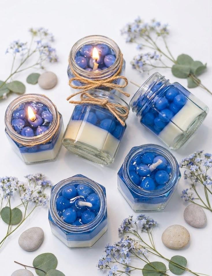 Blueberry Shots Scented Candles, Blue and White Layered Wax, Glass Container, Round Shape, Handcrafted-image-40